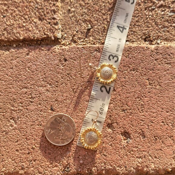 Sterling silver 925 gold boho hippie flower child sunflower earrings - Picture 10 of 13